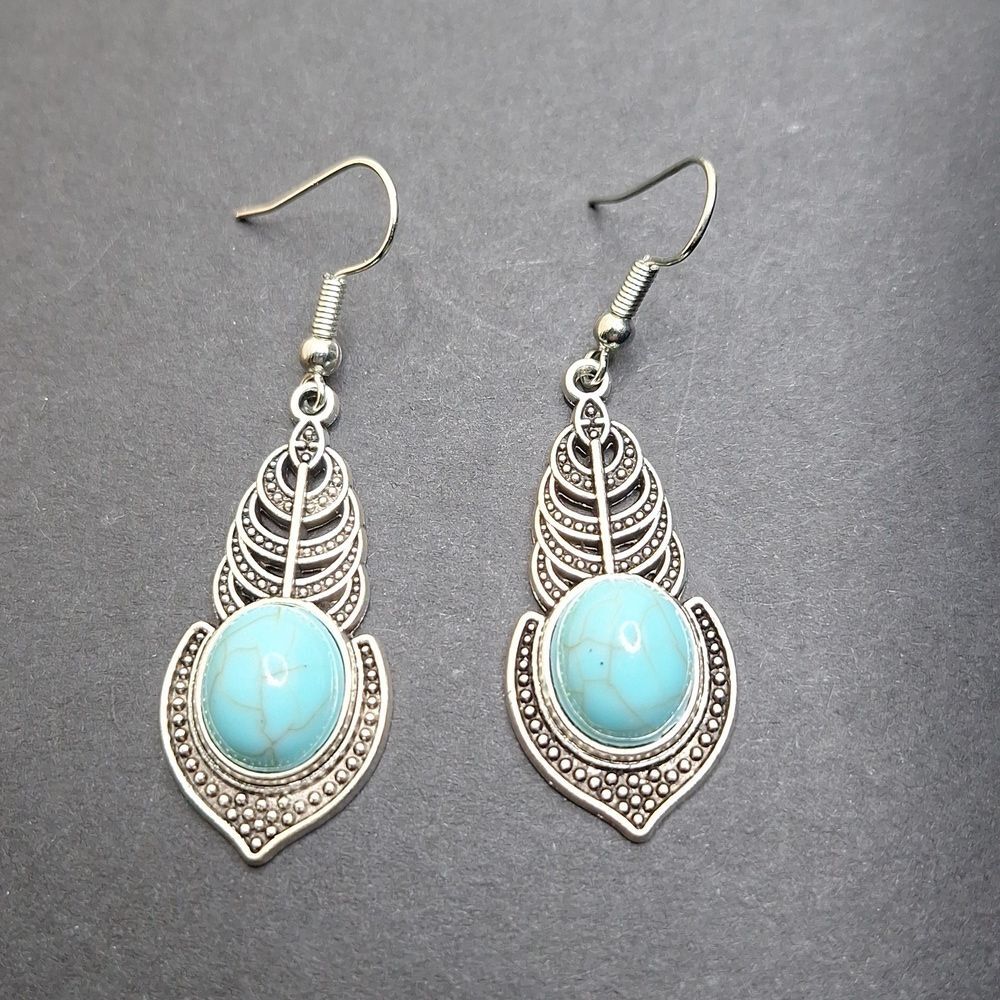 Silver earrings with simulated turquoise drop earrings